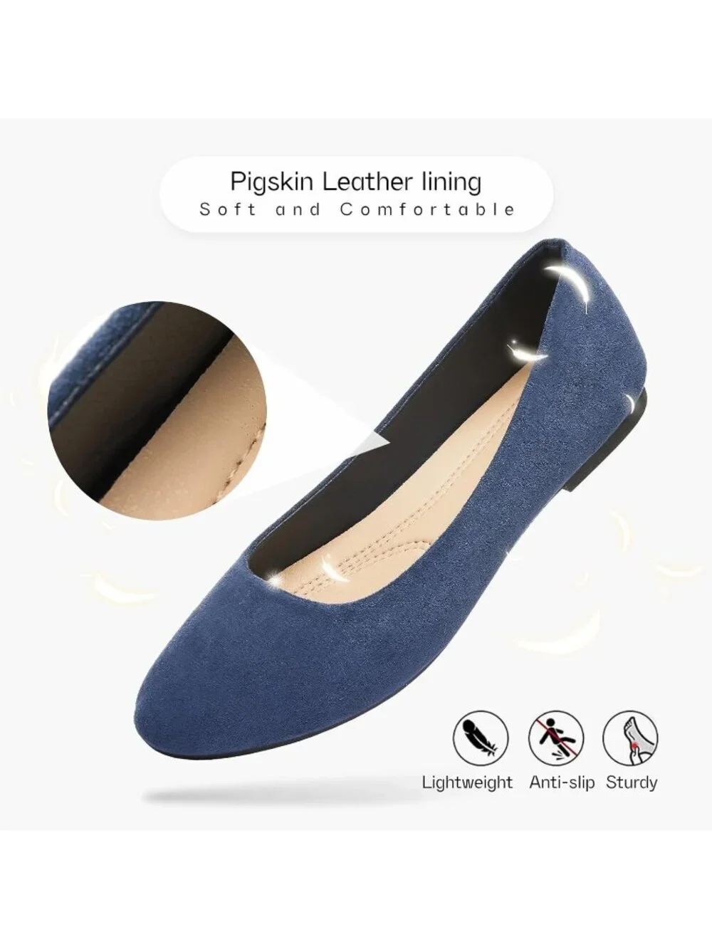 Women's Navy Round Toe Ballet Flats Comfortable Ballerina Dress Shoes
